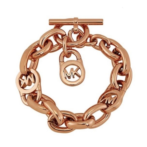Michael Kors Rose Gold MK Chunky Chain Link Bracelet New - Picture 1 of 7